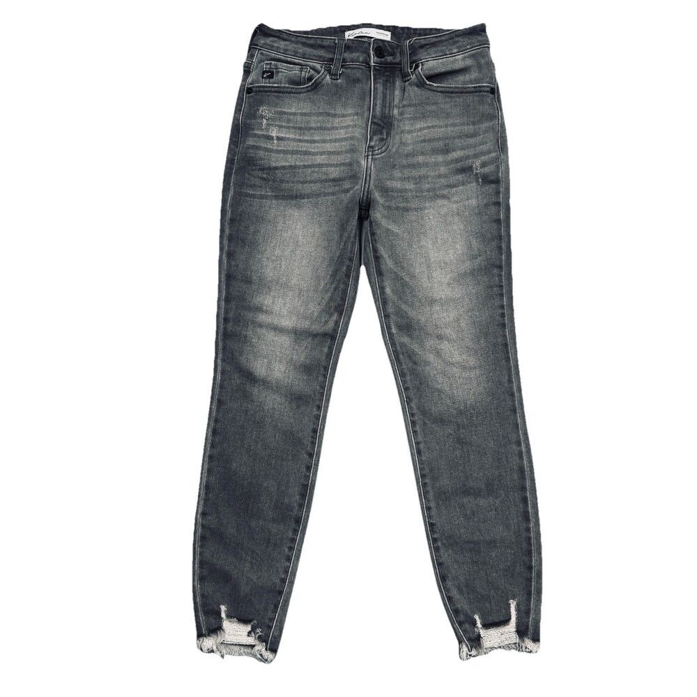 KanCan High Rise Skinny Crop Jeans 26 (26x24) Gray Distress Stretch Denim Womens